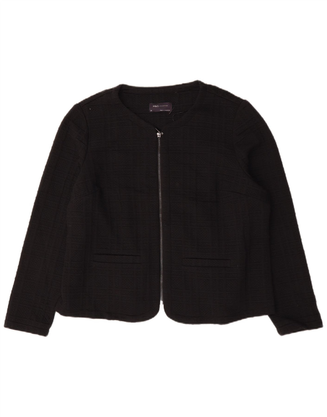 Marks & Spencer Dame Blazer Jakke med fuld lynlås UK 22 3XL Sort Ternet