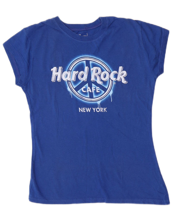 Hard Rock Cafe Dame New York Grafisk T-Shirt Top UK 12 Medium Blue Cotton