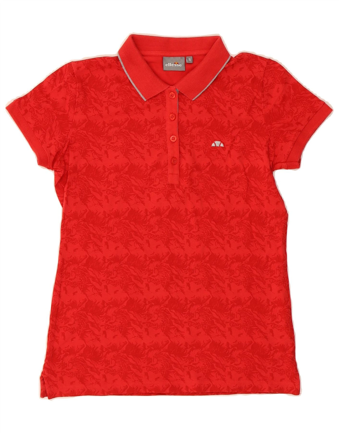 ELLESSE Womens Polo Shirt UK 10 Small Red Floral Vintage Ellesse and Second-Hand Ellesse from Messina Hembry 