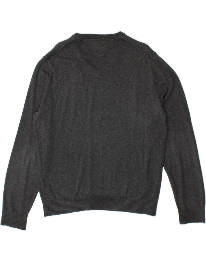 TOMMY HILFIGER Mens V-Neck Jumper Sweater Medium Grey Cotton Vintage Tommy Hilfiger and Second-Hand Tommy Hilfiger from Messina Hembry 