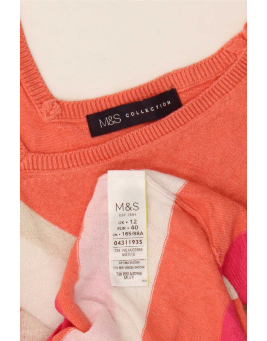 Marks & Spencer Dame V-hals sweater UK 12 Medium Flerfarvet