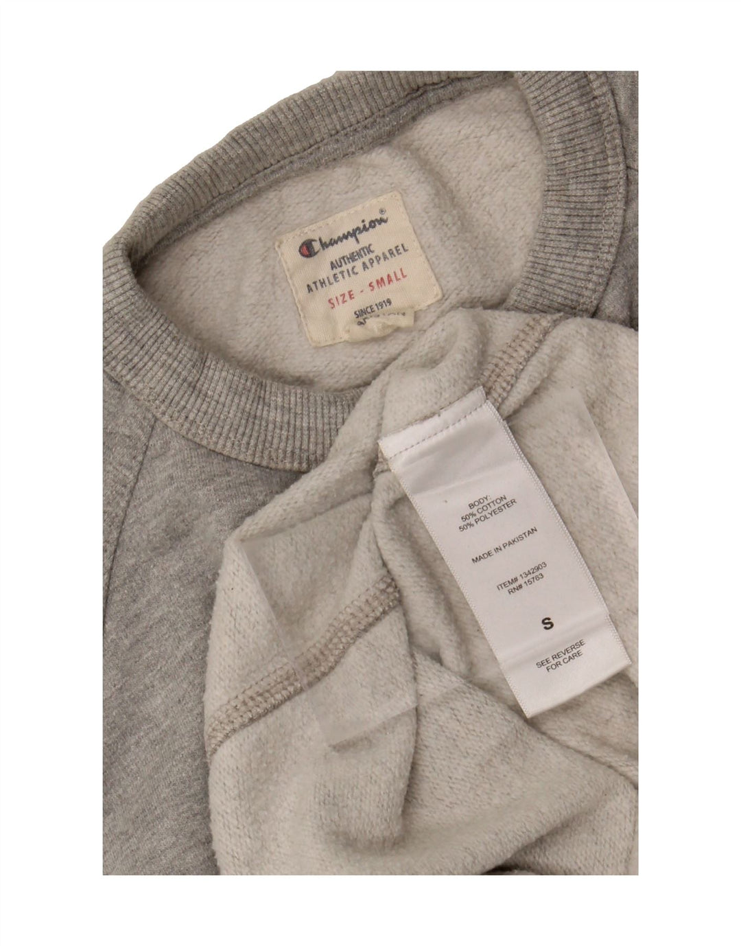 CHAMPION Mens Graphic Sweatshirt Jumper Small Grey Cotton Vintage Champion and Second-Hand Champion from Messina Hembry 