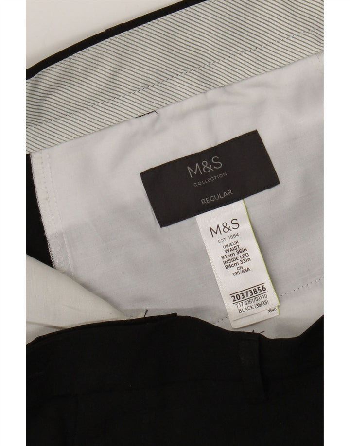 Marks & Spencer Herre Regular Fit Suit Bukser W36 L31 Sort polyester