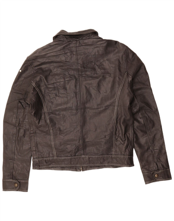 GUESS Mens Leather Jacket UK 42 XL Black Leather