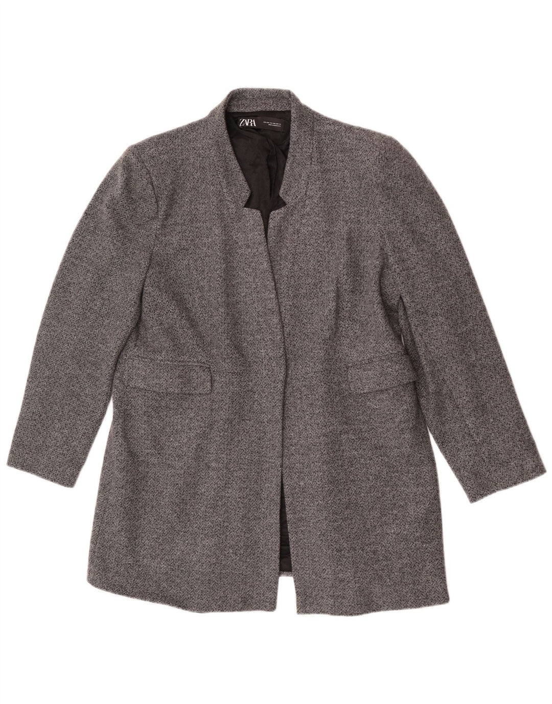 Zara Womens Open Blazer Jacket UK 20 2XL Grå sildebensbomuld