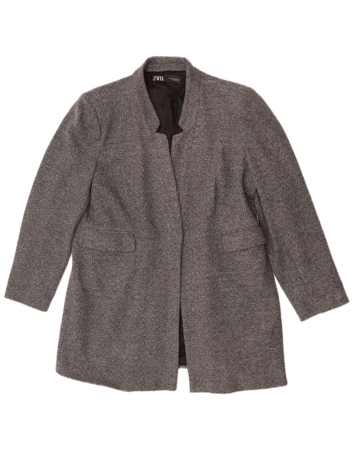 Zara Womens Open Blazer Jacket UK 20 2XL Grå sildebensbomuld