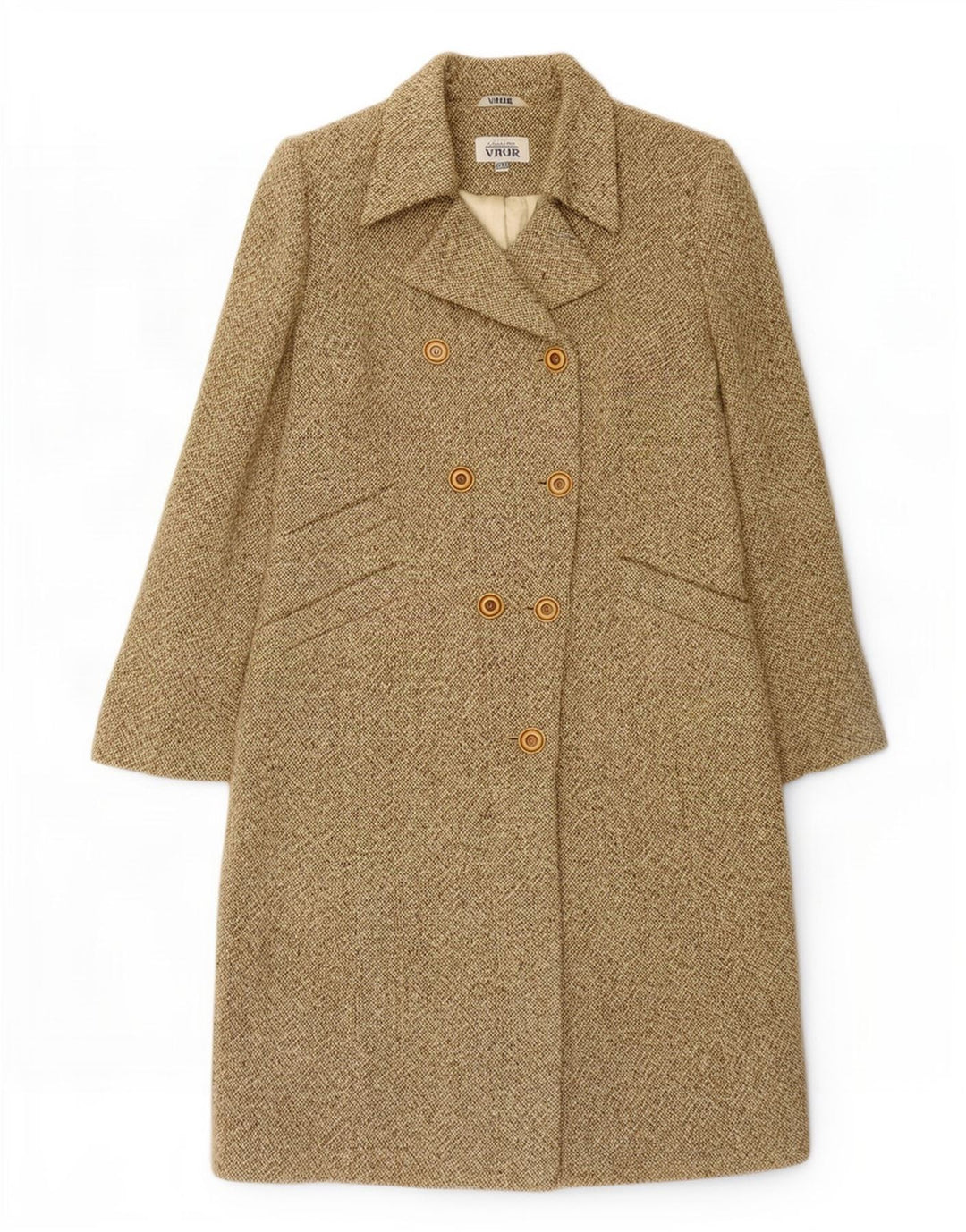 Vintage dobbeltradet frakke til kvinder IT 48 XL Khaki Flecked Wool