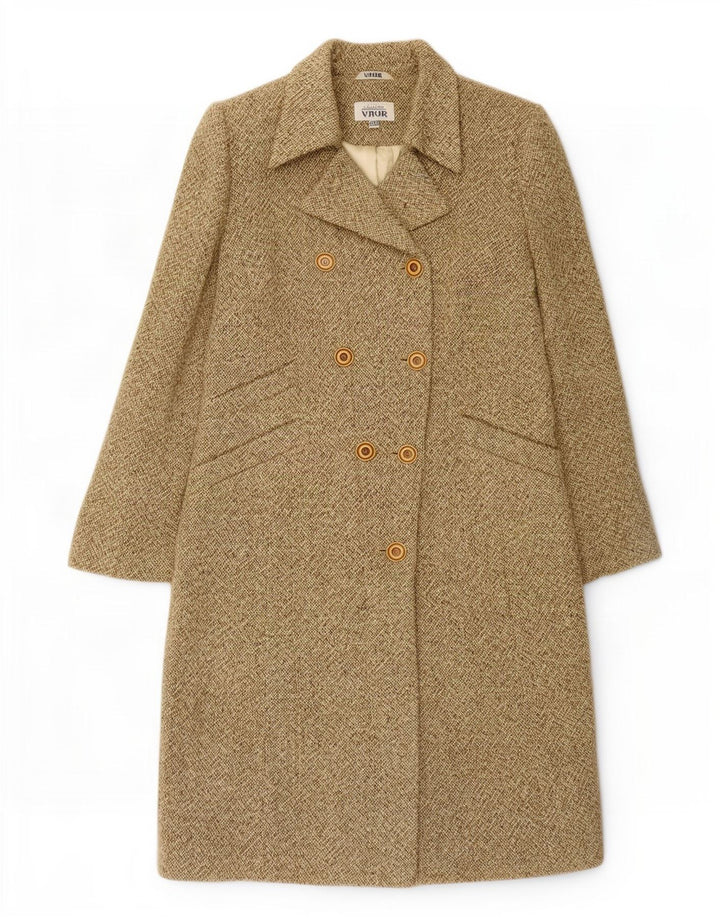 Vintage dobbeltradet frakke til kvinder IT 48 XL Khaki Flecked Wool