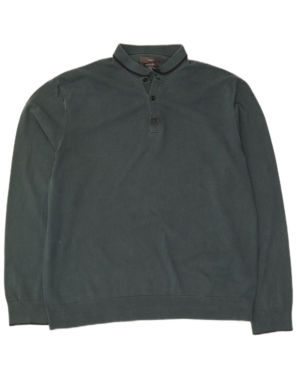 Marks & Spencer Herre Polo Neck Jumper Sweater XL Grøn Bomuld
