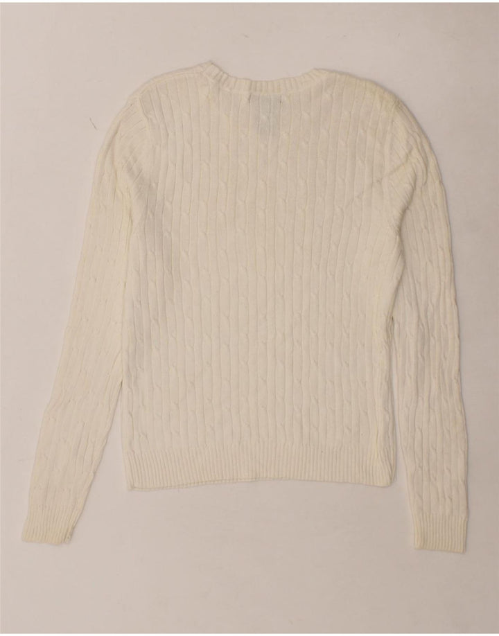 IZOD Womens Crew Neck Jumper Sweater UK 10 Small White Cotton Vintage Izod and Second-Hand Izod from Messina Hembry 