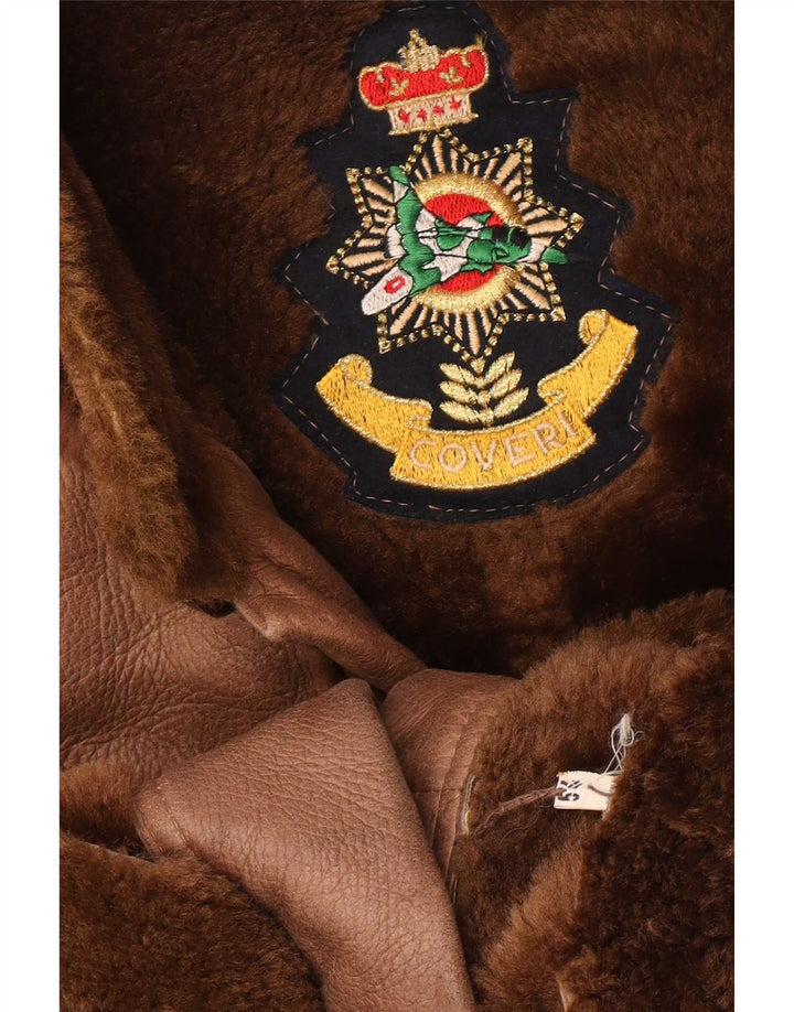 Coveri Shearling Overfrakke med hætte til mænd EU 54 2XL brunt læder