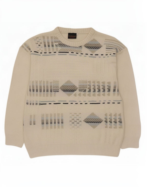 Island Herre Boat Neck Jumper Sweater Medium Off White Geometrisk akryl