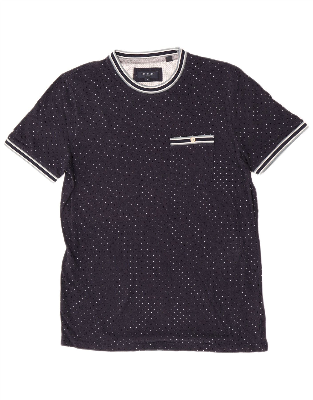 Ted Baker Herre T-Shirt Top Størrelse 3 Medium Navy Blue Spotted Modal