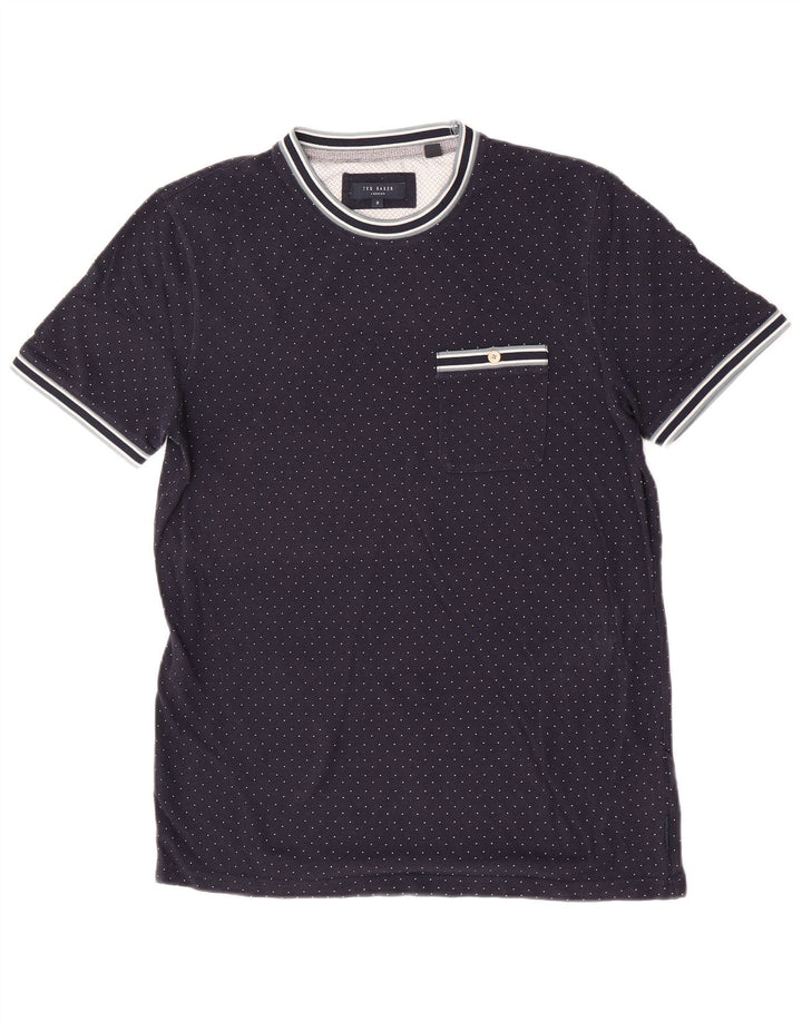 Ted Baker Herre T-Shirt Top Størrelse 3 Medium Navy Blue Spotted Modal