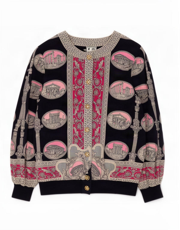 Liola kvinders abstrakt mønster cardigan sweater UK 16 Stor sort uld
