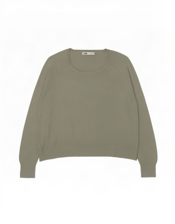 Zara Dame Boat Neck Jumper Sweater UK 16 Large Green Viscose