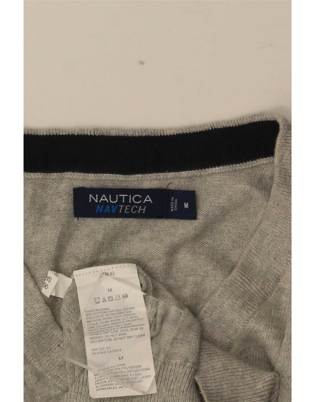 Nautica Herre V-hals sweater Medium Grå Bomuld
