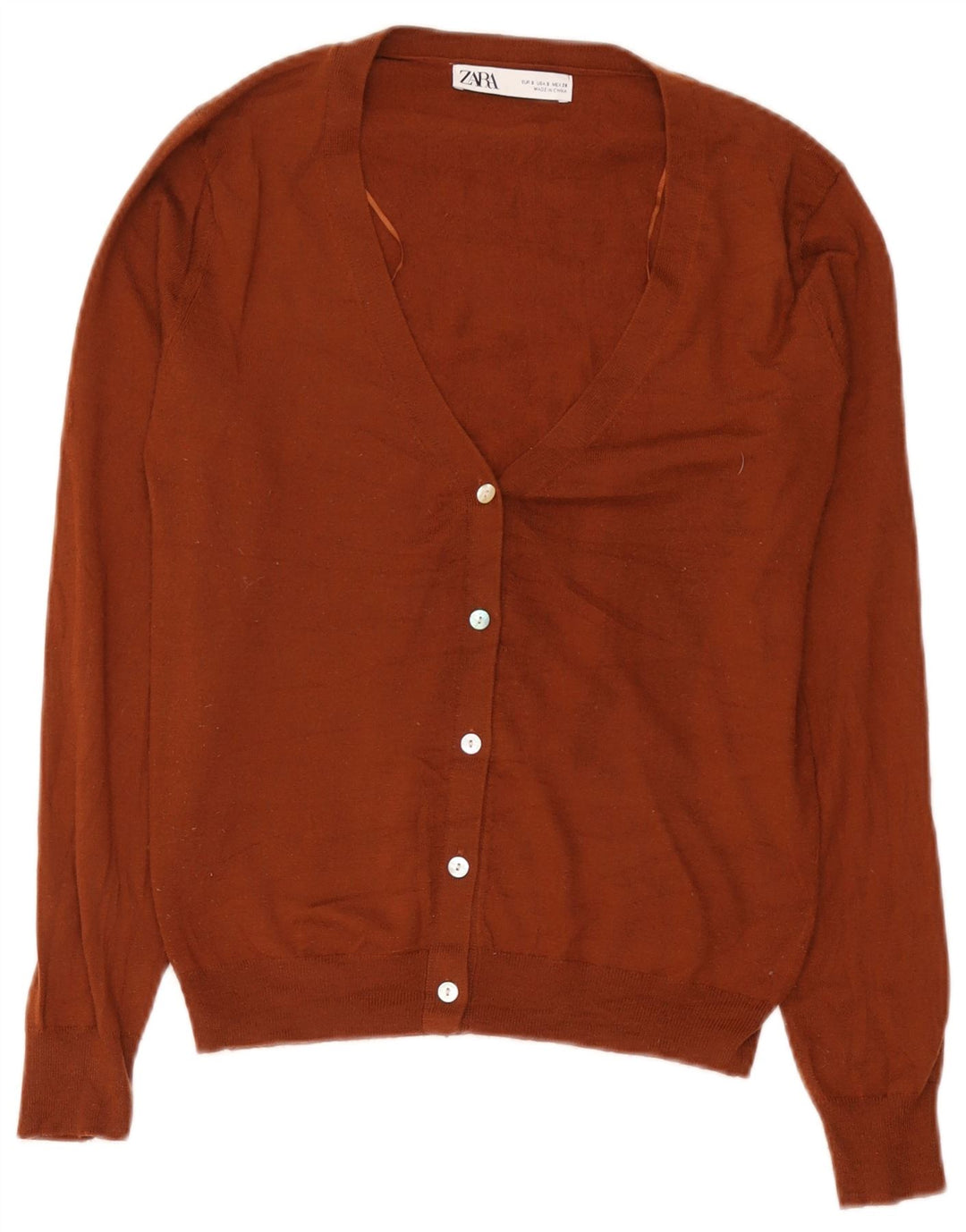 Zara Dame Cardigan Sweater UK 10 Lille Brun Akryl