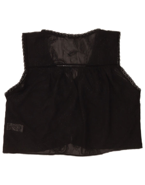 Zara Womens Sleeveless Crop See Through Top UK 10 Small Black Floral