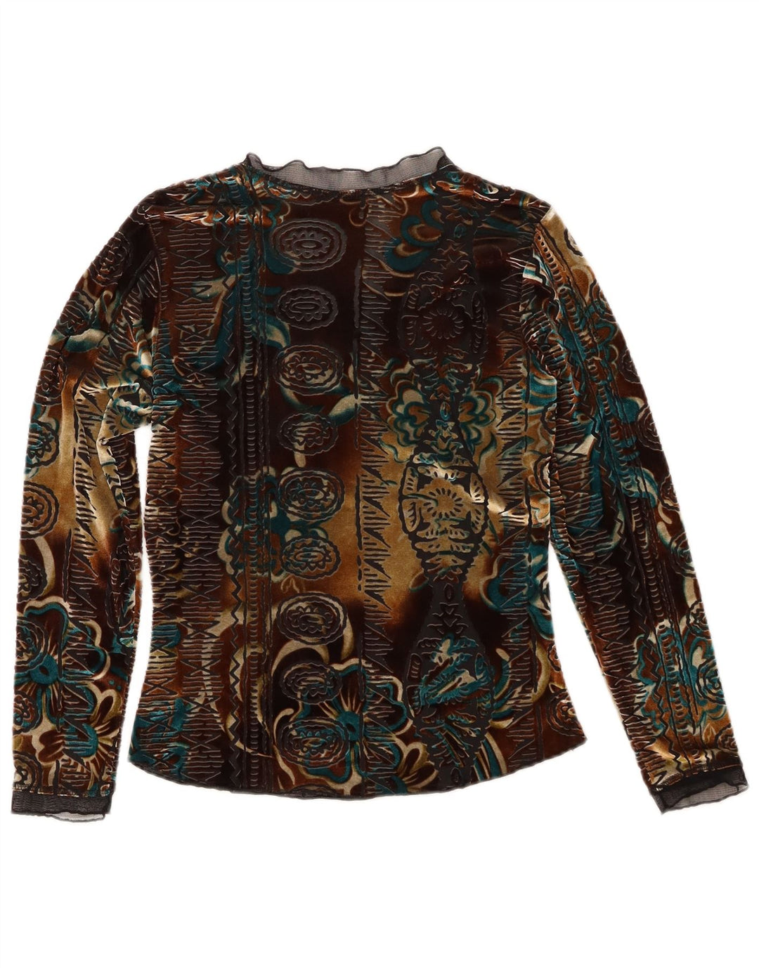 Vintage Dame Velvet Top Langærmet UK 6 XS Multicolored Floral