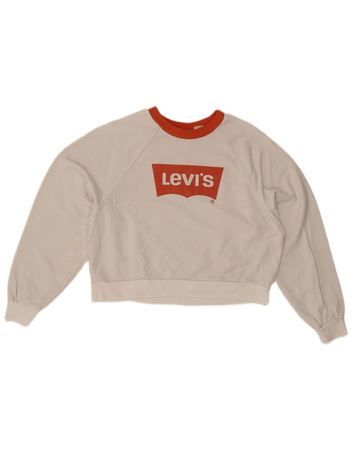 LEVI'S Womens Oversized Crop Graphic Sweatshirt Jumper UK 6 XS Hvid