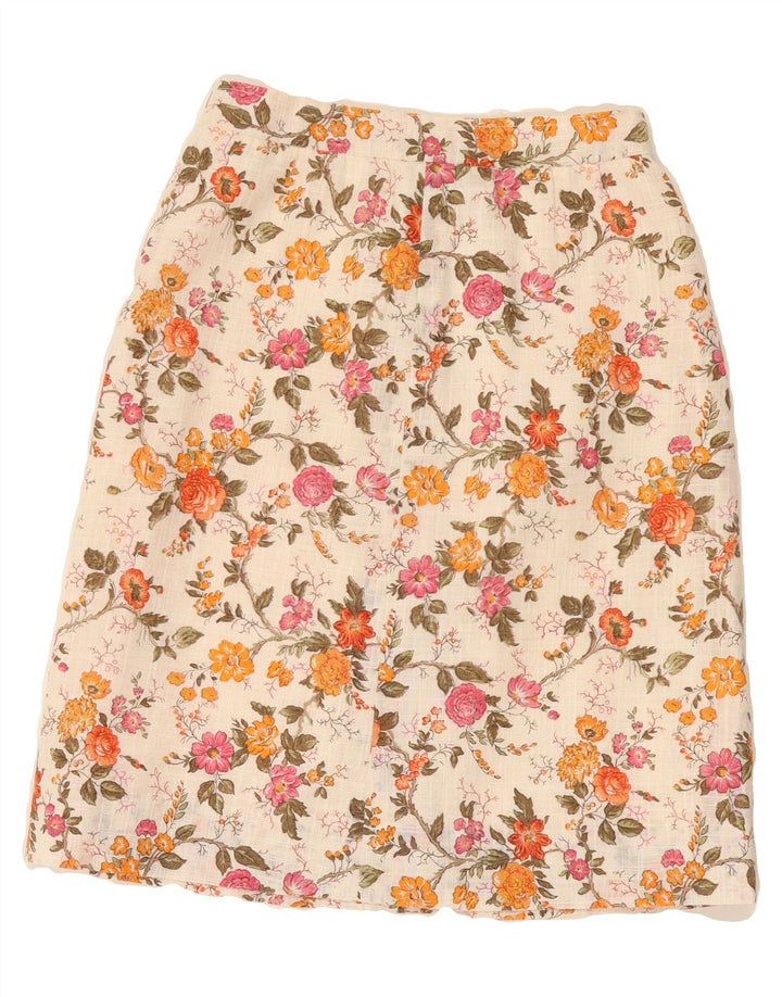 VINTAGE Womens A-Line Skirt W26 Small  Beige Floral Vintage Vintage and Second-Hand Vintage from Messina Hembry 