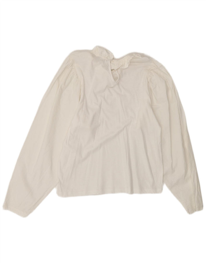 Vintage Dame Langærmet Bluse Top UK 10 Small White