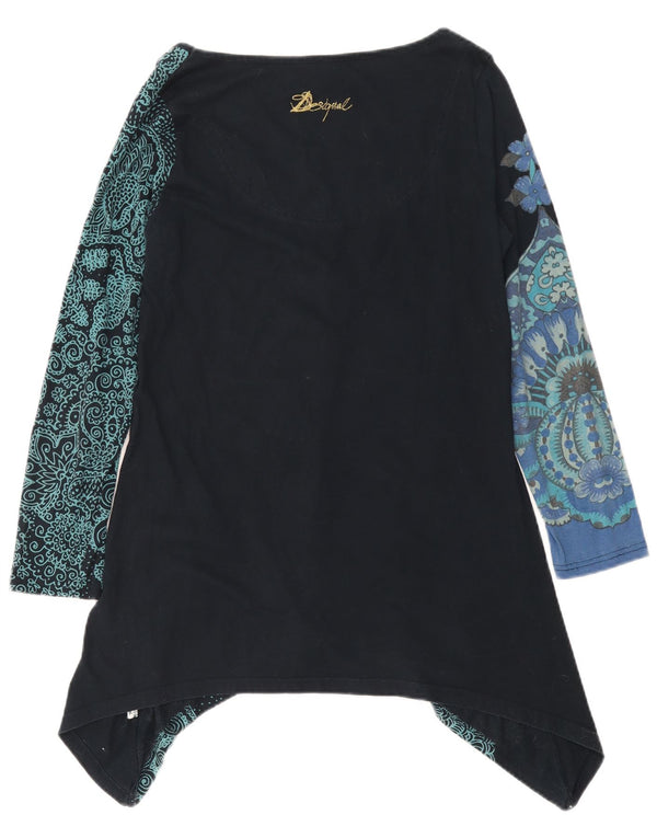 Desigual Dame Grafisk Asymmetrisk Tunika Top UK 12 Medium Black Floral