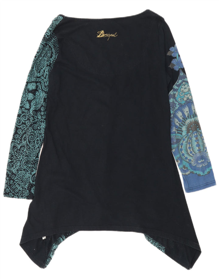 Desigual Dame Grafisk Asymmetrisk Tunika Top UK 12 Medium Black Floral