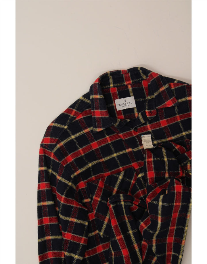 TRUSSARDI Boys Flannel Shirt 15-16 Years Navy Blue Check Cotton Vintage Trussardi and Second-Hand Trussardi from Messina Hembry 