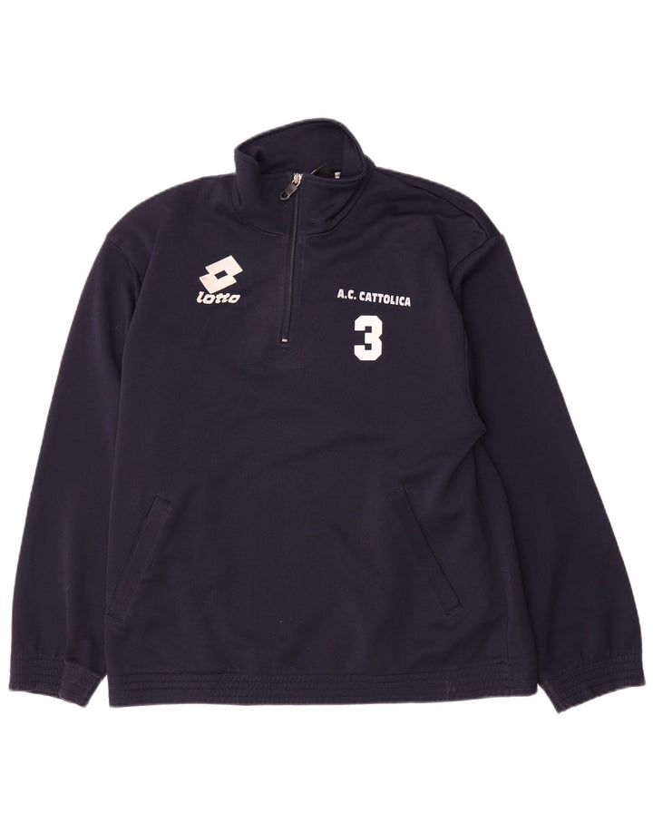 Lotto Herre Grafisk Zip Neck Sweatshirt Jumper Large Navy Blue Polyester