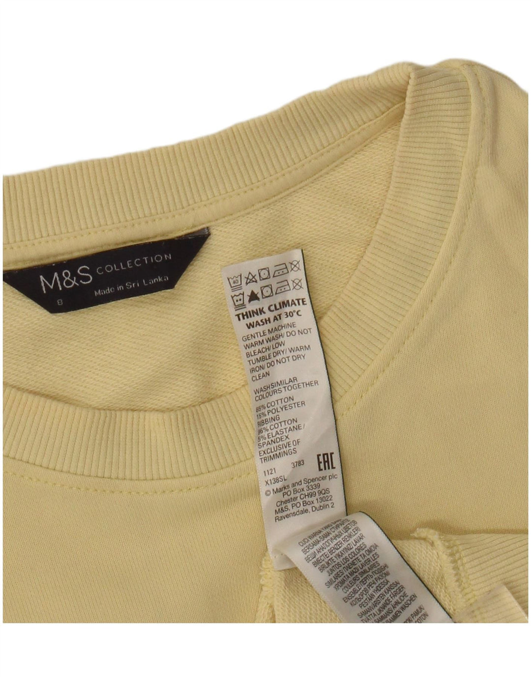 Marks & Spencer Dame Sweatshirt Jumper UK 8 Lille Gul Bomuld