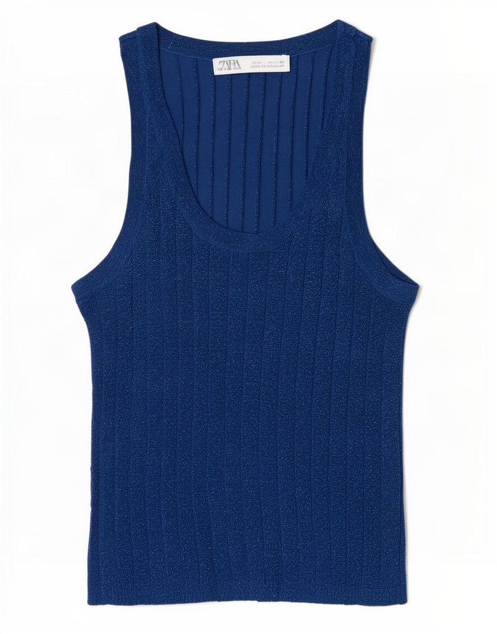Zara Damevest Top UK 4 XS Blå Flecked Viscose