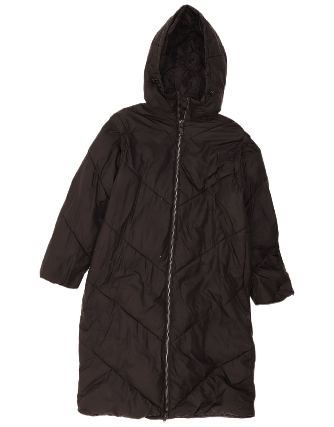 Zara Dame Hætte Polstret Frakke UK 14 Medium Sort Polyester
