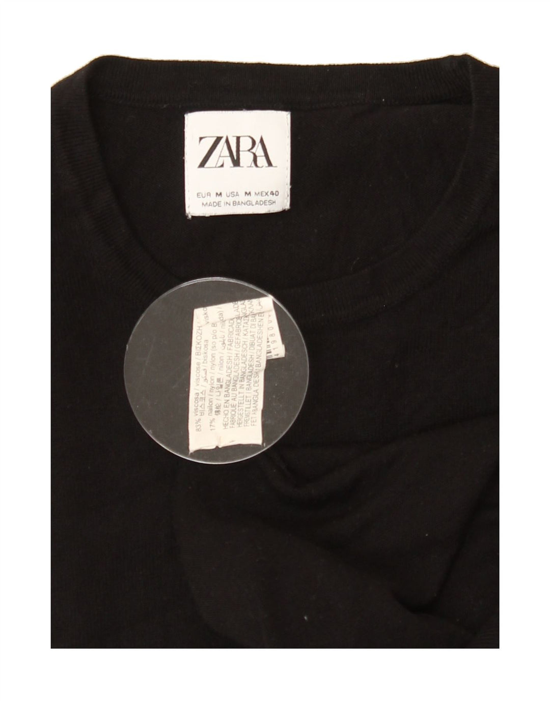 ZARA Womens Crew Neck Jumper Sweater UK 14 Medium Black Viscose Vintage Zara and Second-Hand Zara from Messina Hembry 