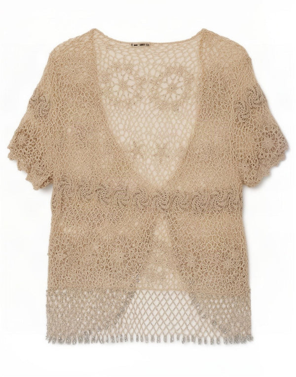 Marks & Spencer hæklet cardigantop til kvinder DK 12 Medium Beige Floral