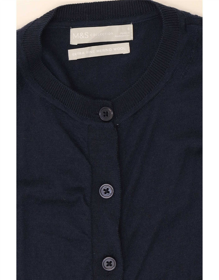 Marks & Spencer Dame Cardigan Sweater UK 8 Small Navy Blue Merino Wool