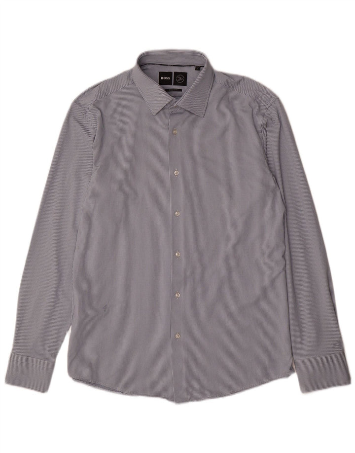 Hugo Boss Herre Regular Fit skjorte str. 41 16 Stor blå plettet polyamid