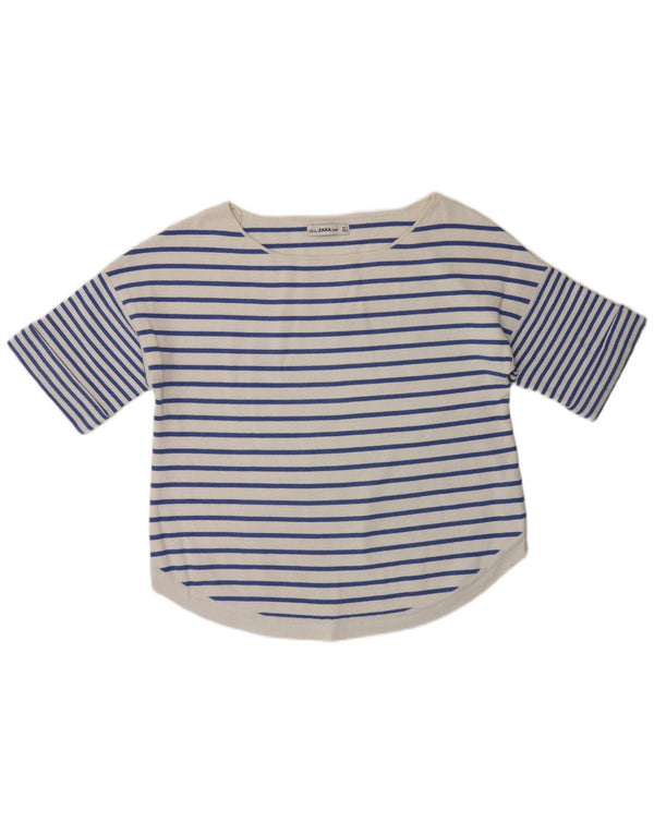 Zara Womens Short Sleeve Boat Neck Jumper Sweater UK 14 Large White Striped