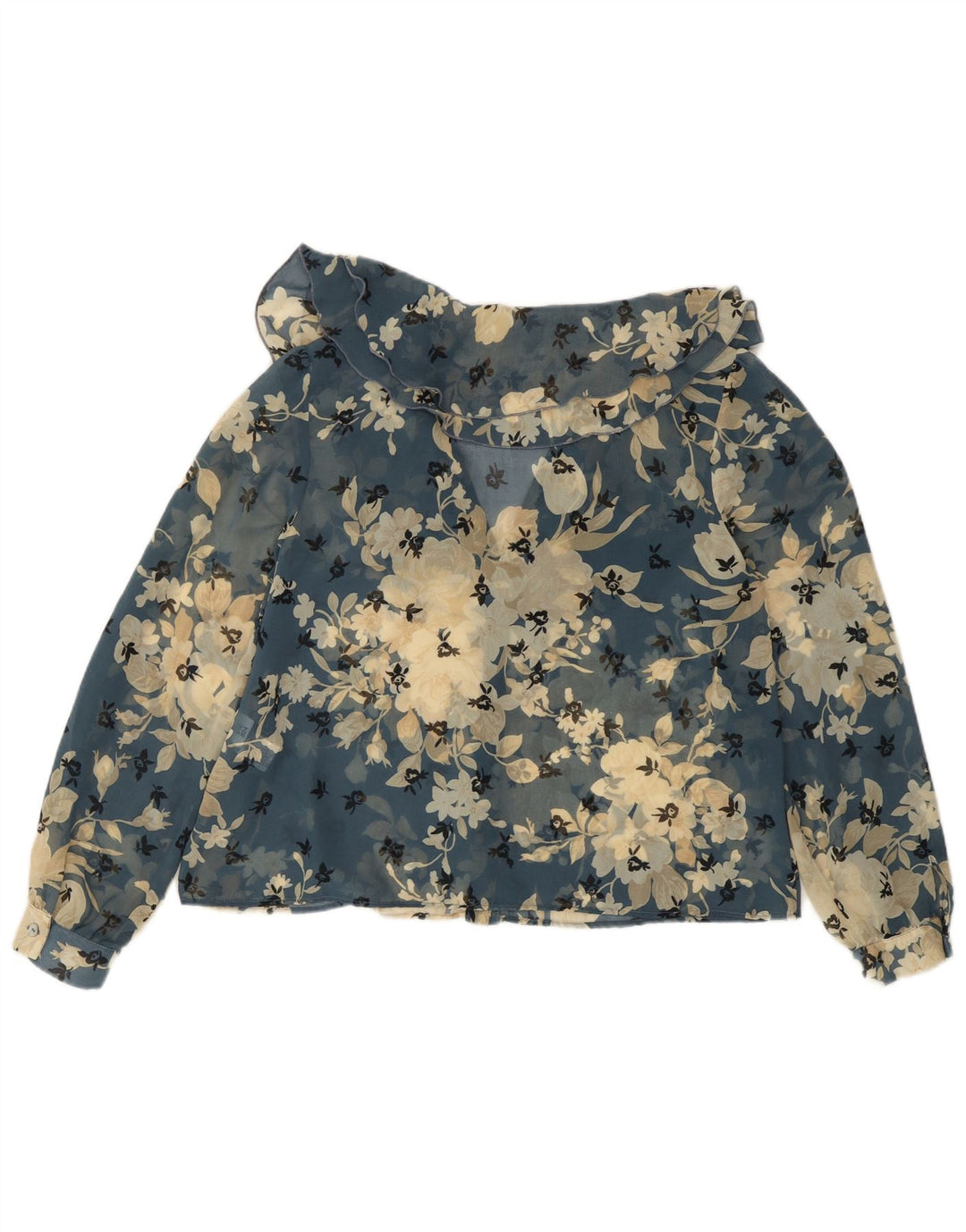 Zara Dame Se Through Shirt Bluse UK 10 Small Blue Floral Polyester