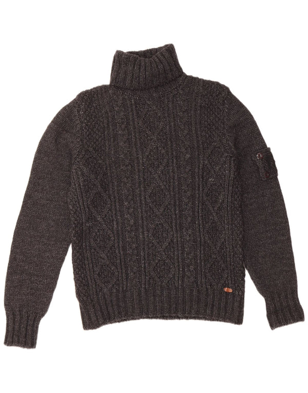 Vintage Herre rullehals sweater stor grå lammeuld