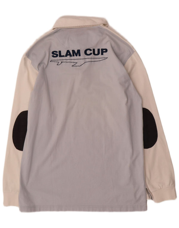 Slam Herre grafisk langærmet poloshirt Medium White Colourblock Bomuld