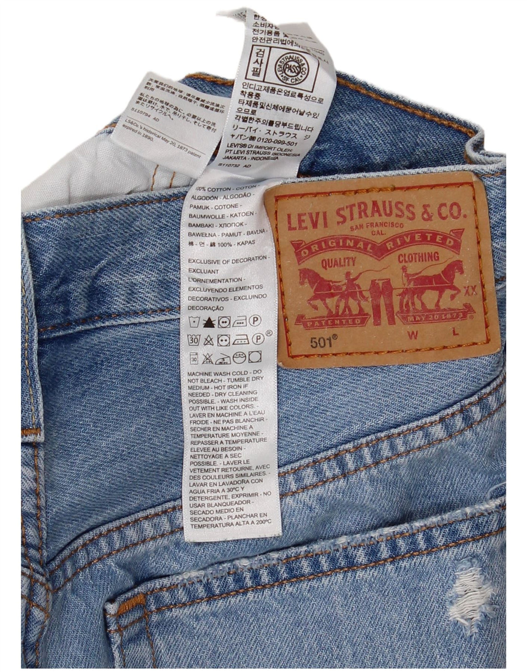 LEVI'S Womens 501 Distressed denimshorts W27 Små blå bomuld