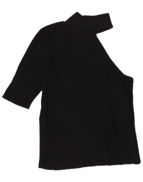 Zara Womens Crop One Shoulder Top UK 12 Medium Black Nylon