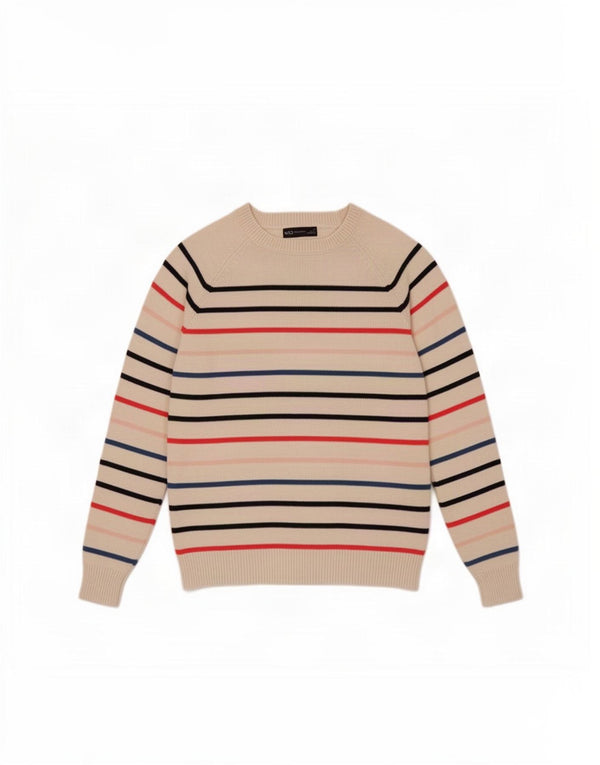 Marks & Spencer Dame Boat Neck Jumper Sweater UK 10 Small Beige Striped