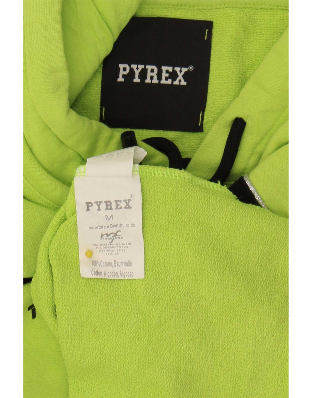 Pyrex Womens Crop Graphic Hoodie Jumper UK 14 Medium Green Colourblock