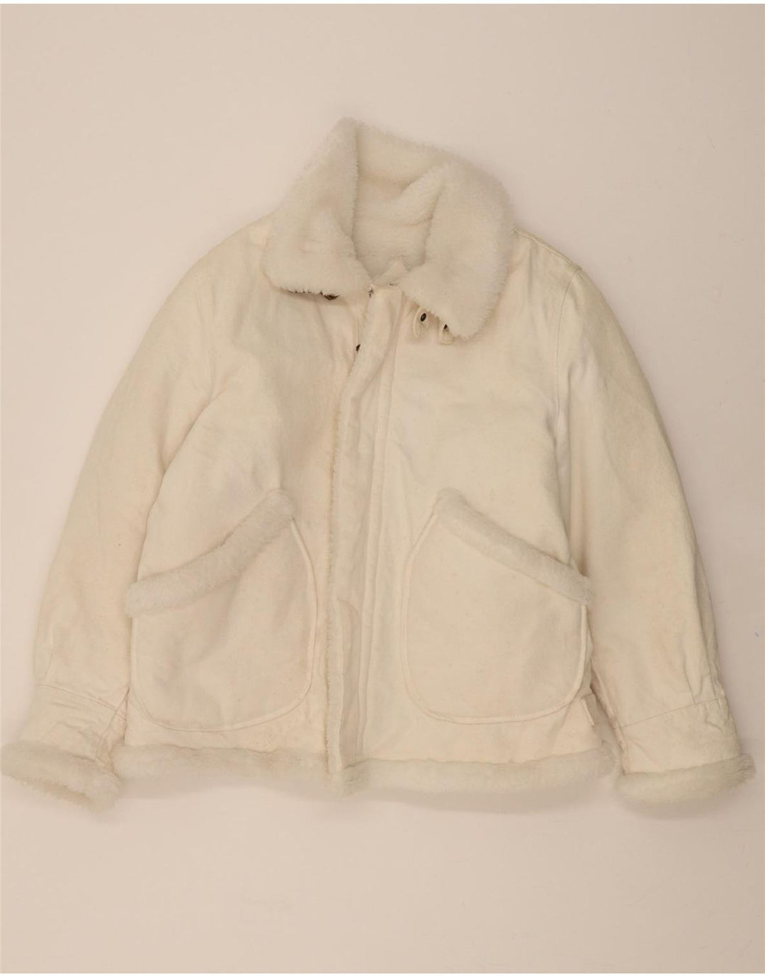 VINTAGE Herre Denim Sherpa Jacket UK 40 Stor Hvid Bomuld