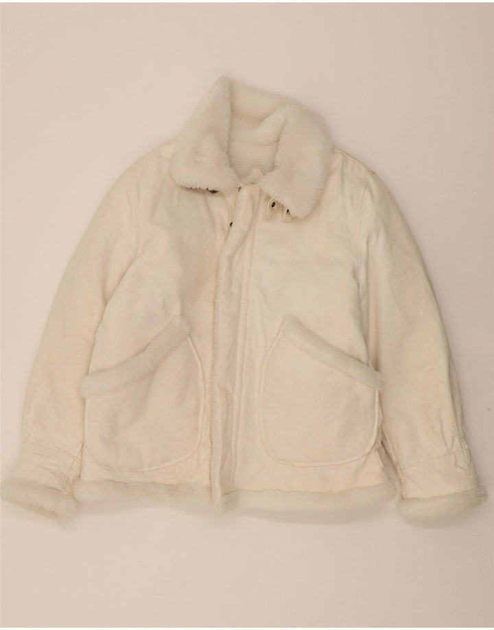 VINTAGE Herre Denim Sherpa Jacket UK 40 Stor Hvid Bomuld