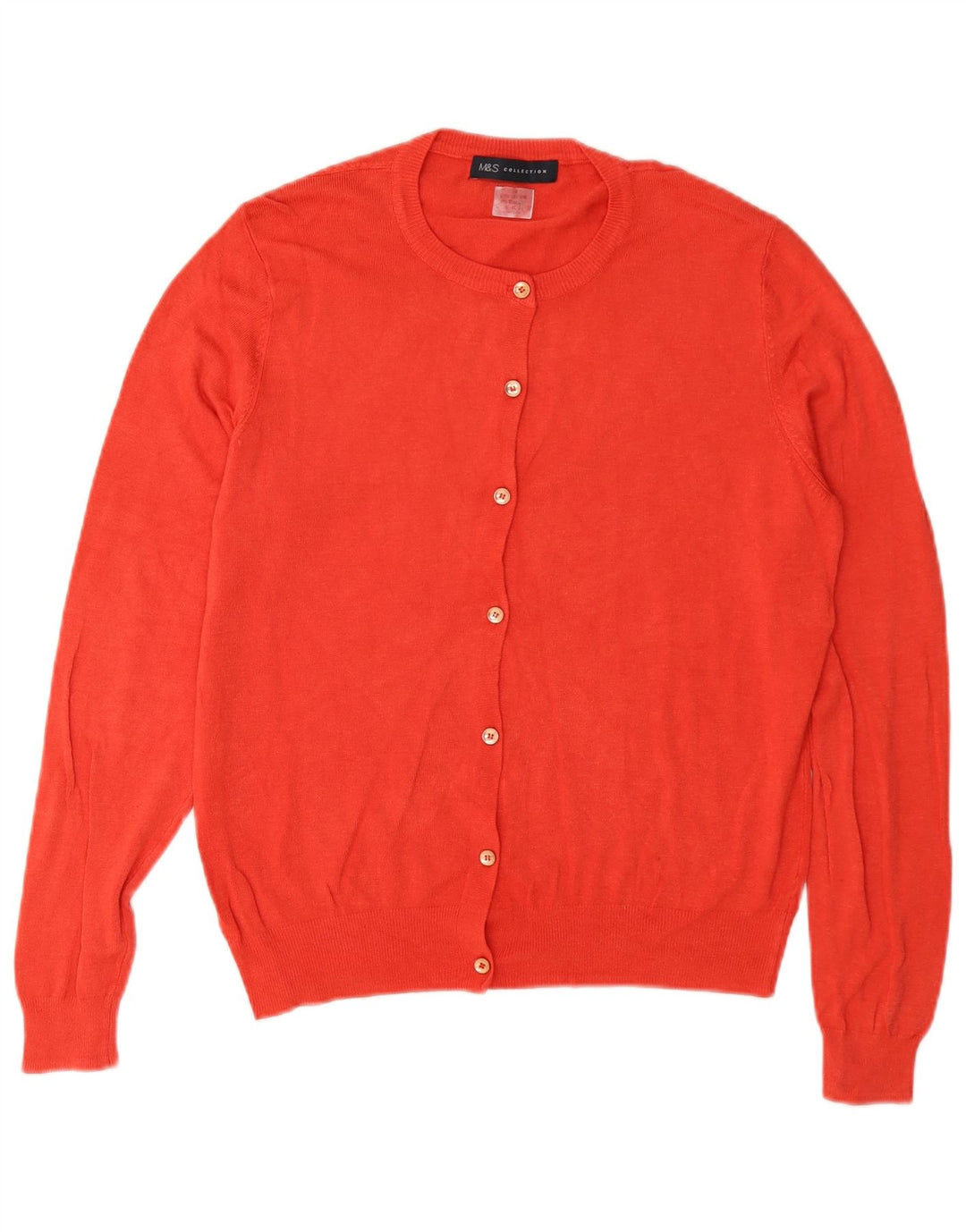Marks & Spencer Dame Regular Fit Cardigan Sweater UK 12 Medium Rød Bomuld