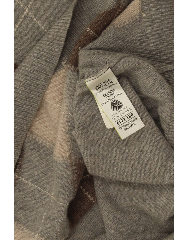 Marks & Spencer Herre V-hals sweater 2XL Grå Argyle/Diamond
